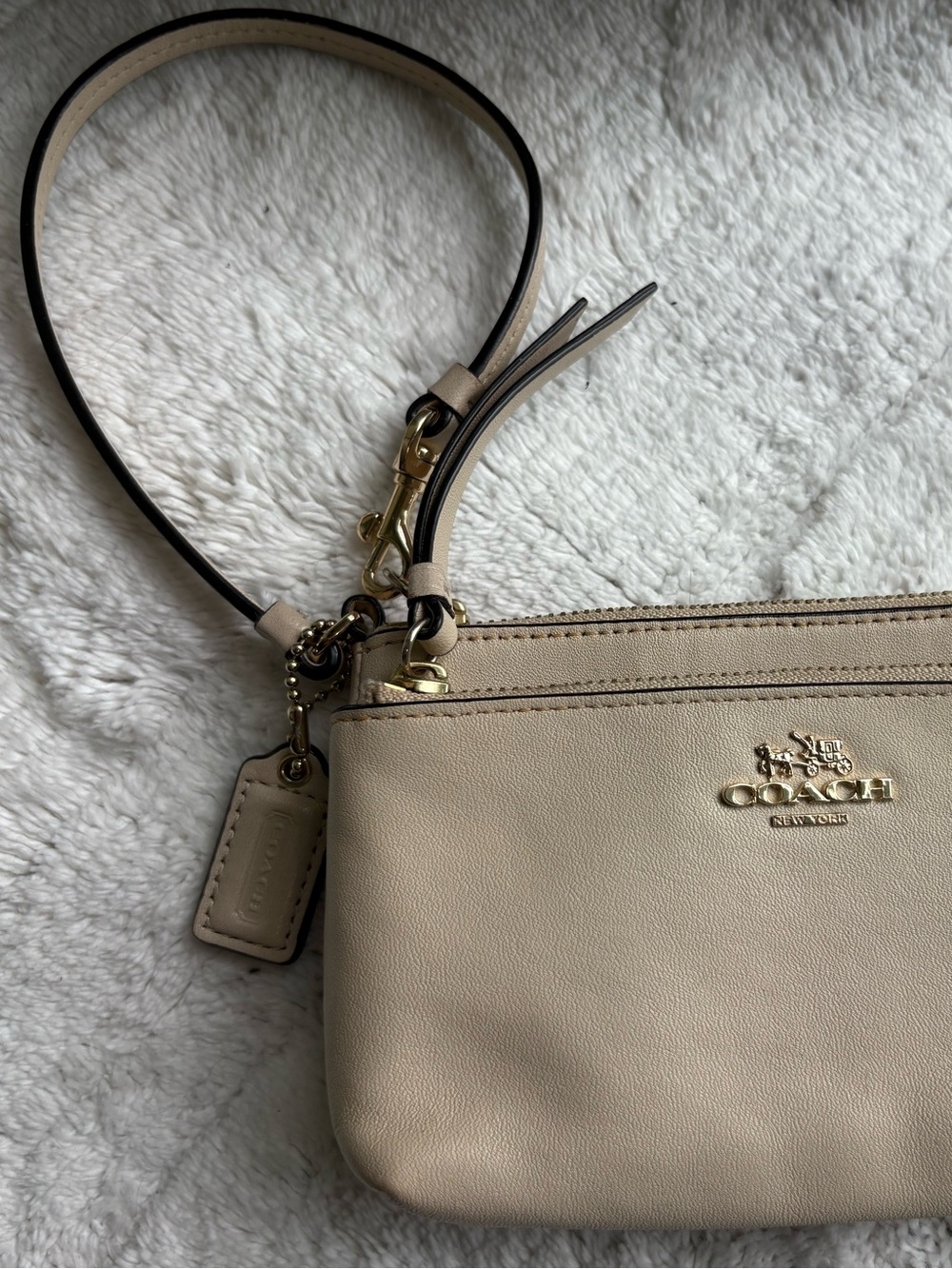 Coach Madison Neutral Beige Double L-Zip Leather Wristlet